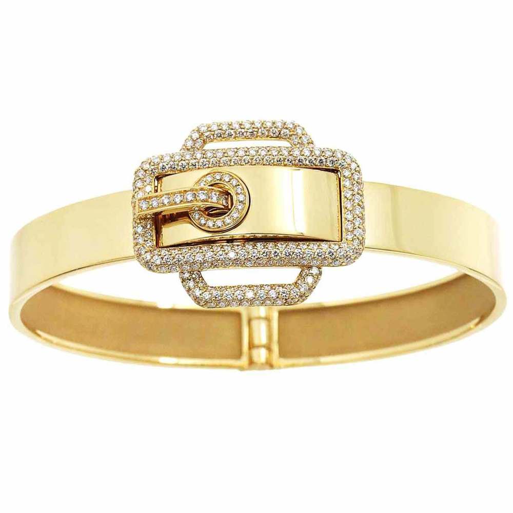 HERMES Suntulle Diamond 1.59ct Bracelet 16cm K18 YG Yellow Gold 750 Bangle - Picture 2 of 9